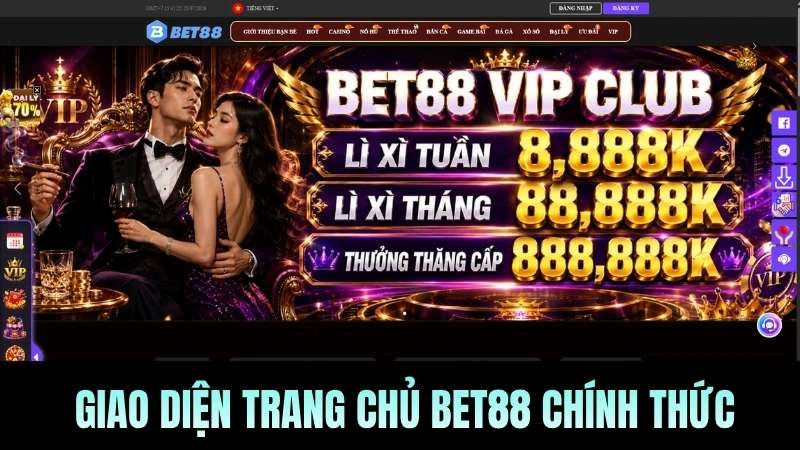 Giao diện trang chủ Bet88 mới nhất